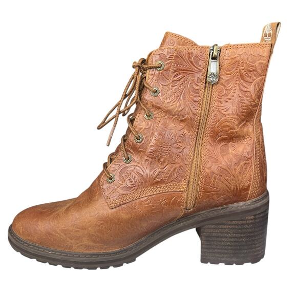 Timberland Women’s Sienna Brown Leather Embossed Ankle Boot Size US 10 - Picture 2 of 12